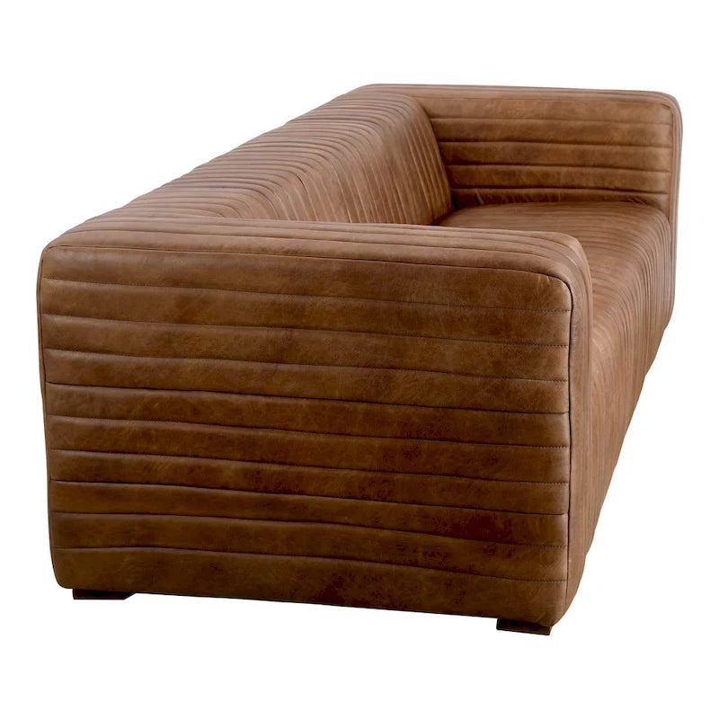 Aurelle Home Rustic Channel-Stitched Leather Sofa