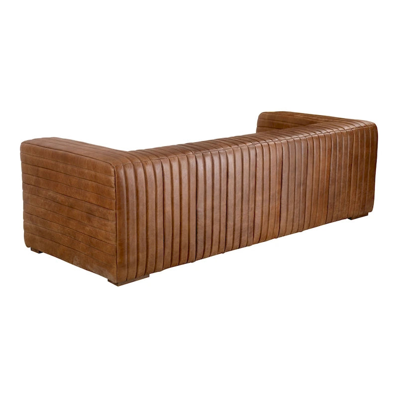 Aurelle Home Rustic Channel-Stitched Leather Sofa