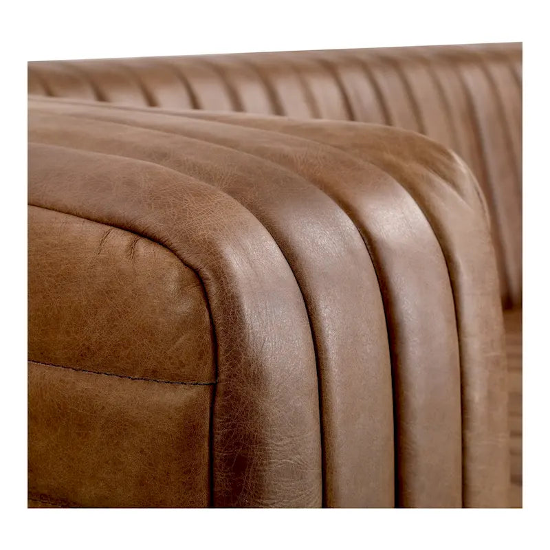 Aurelle Home Rustic Channel-Stitched Leather Sofa