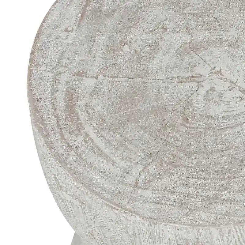 Round Solid Teak Wood Whitewash Pedestal Accent Table by East at Main