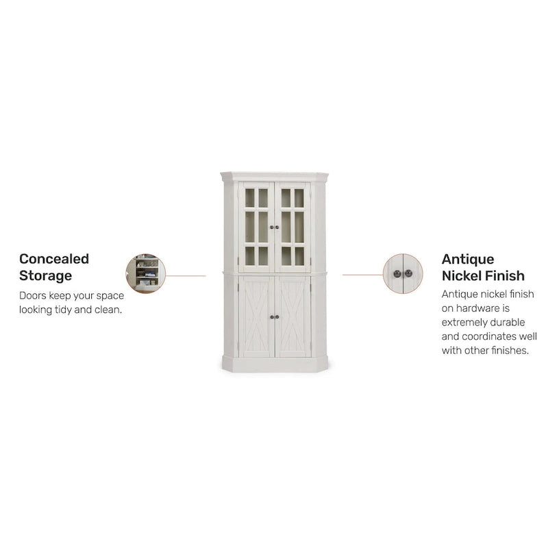 Corner Cabinet - Off-White - Glass & Wood Doors