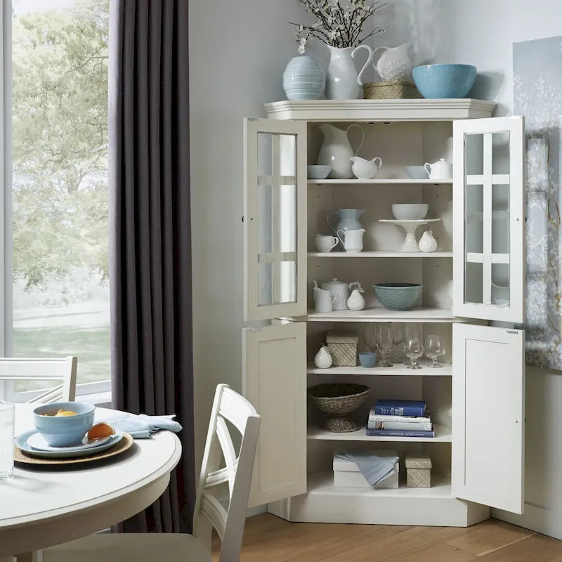 Corner Cabinet - Off-White - Glass & Wood Doors