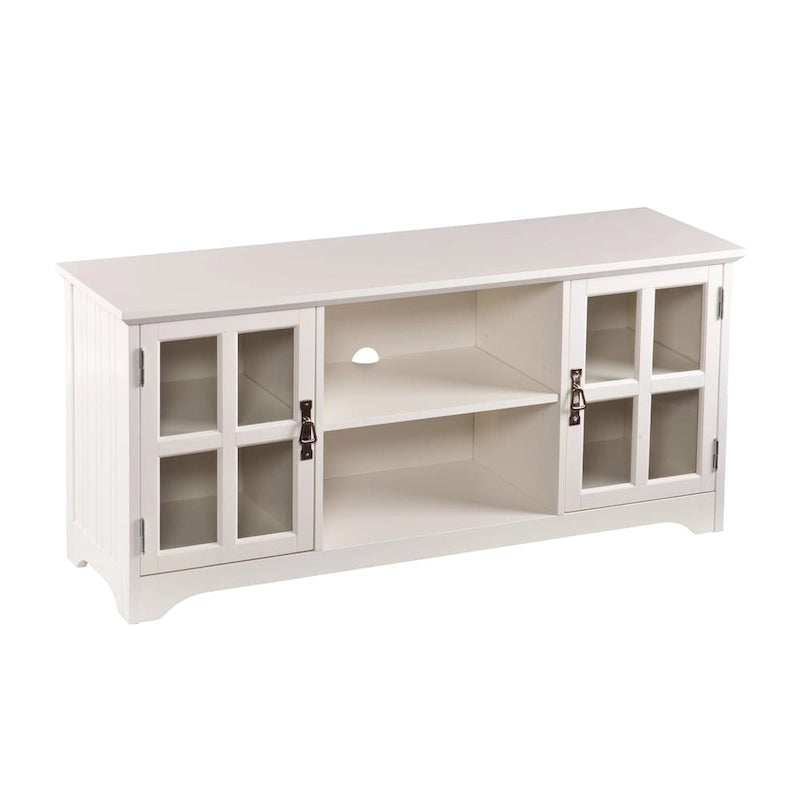 White Media TV Stand with Windowpane Cabinets - 52 Inch for TVs up to 50"