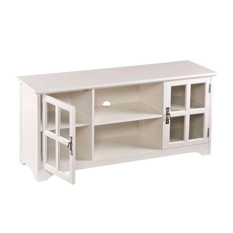White Media TV Stand with Windowpane Cabinets - 52 Inch for TVs up to 50"
