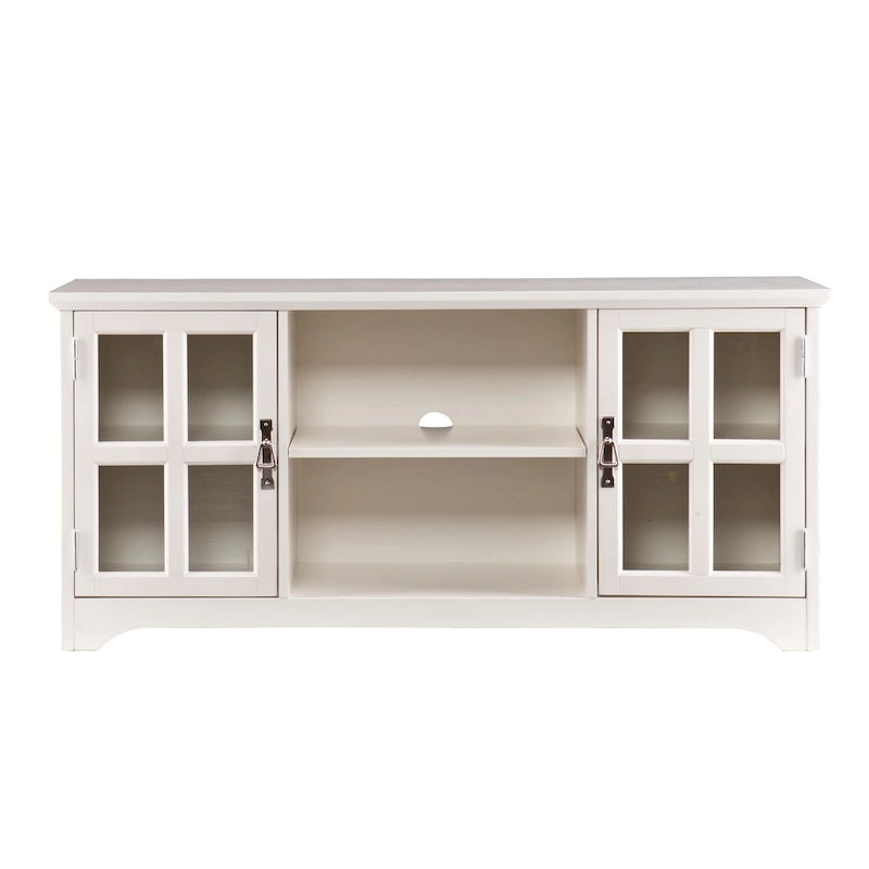 White Media TV Stand with Windowpane Cabinets - 52 Inch for TVs up to 50"