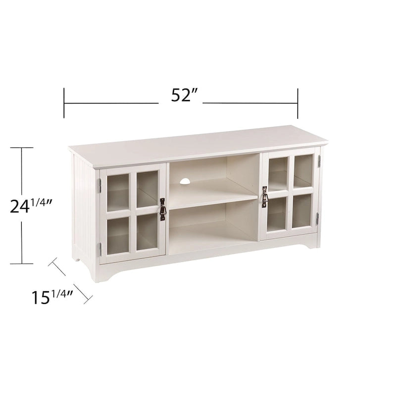 White Media TV Stand with Windowpane Cabinets - 52 Inch for TVs up to 50"