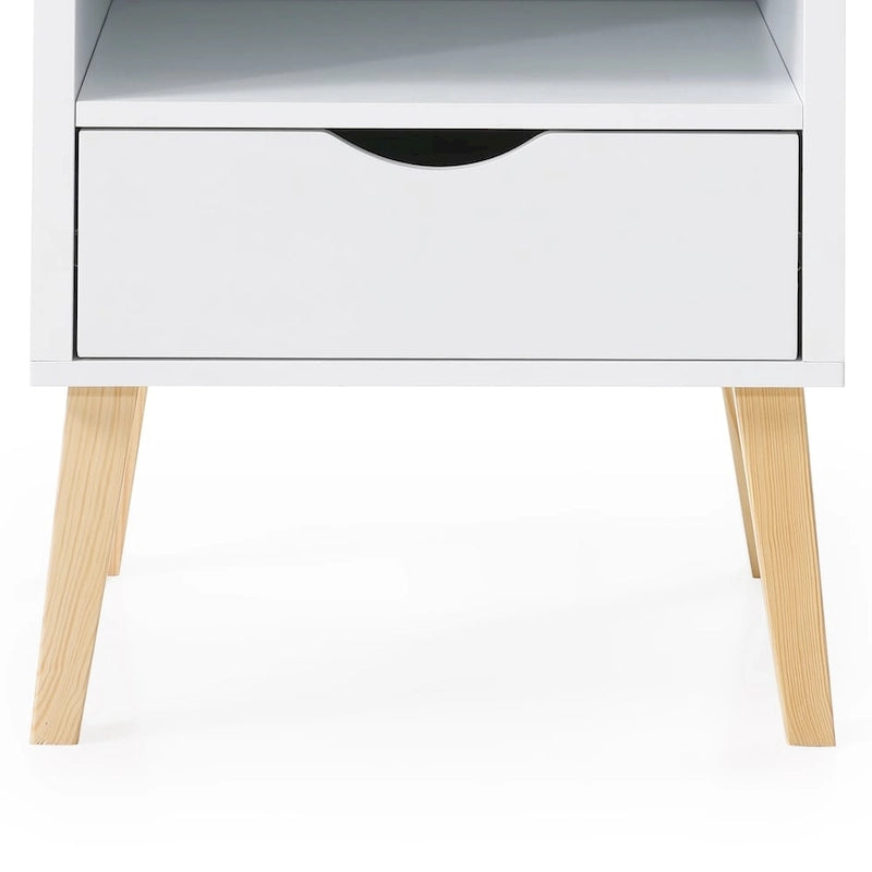 Mid-Century Modern Jeff Night Stand End Table White Wood Bedside Table