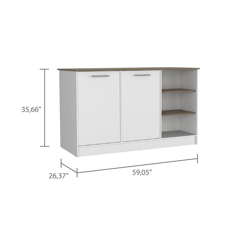 Gladiolus Kitchen Island, Two Cabinets, Three Open Shelves
