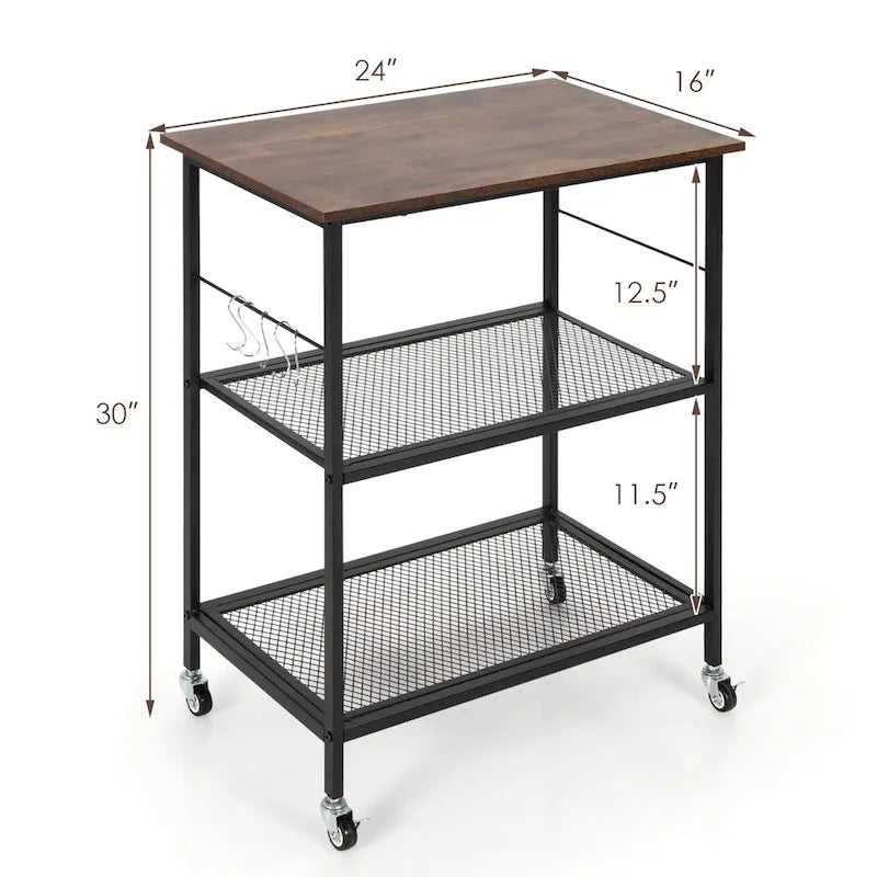 3 Tier Kitchen Rolling Microwave Cart Bar Service Cart with Wheels