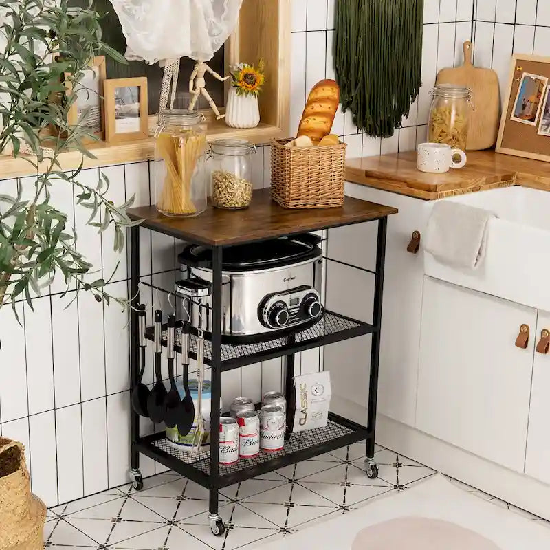 3 Tier Kitchen Rolling Microwave Cart Bar Service Cart with Wheels