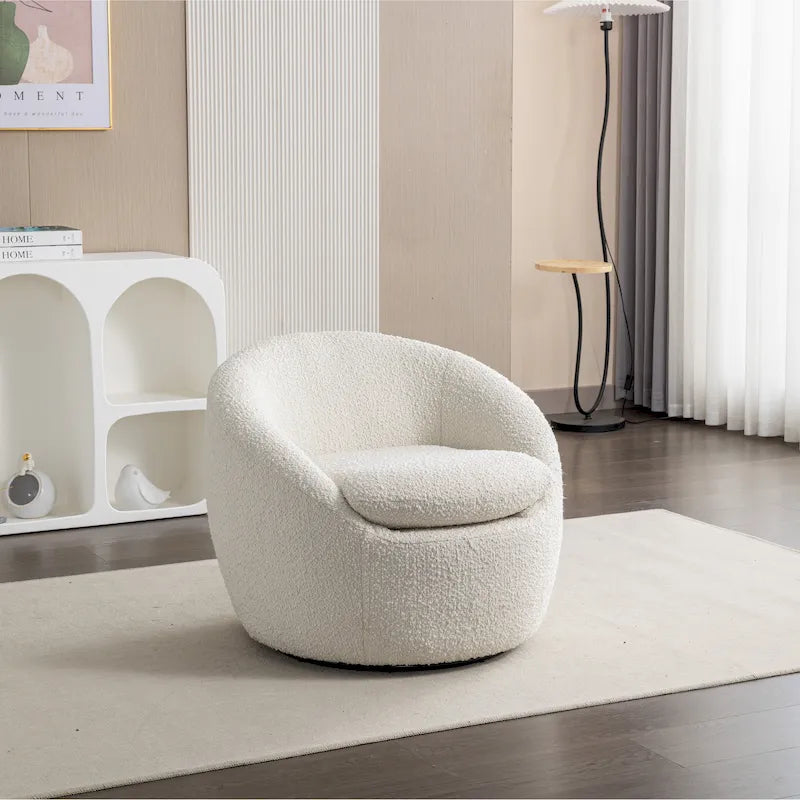 Swivel Barrel Chair - 360° Rotation - Boucle Fabric