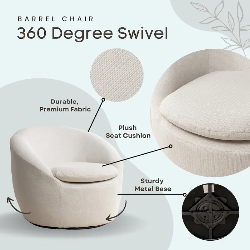 Swivel Barrel Chair - 360° Rotation - Boucle Fabric