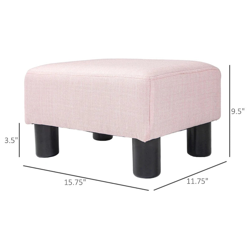 Dark Blue Linen Footrest Ottoman - Rectangle Cube Design