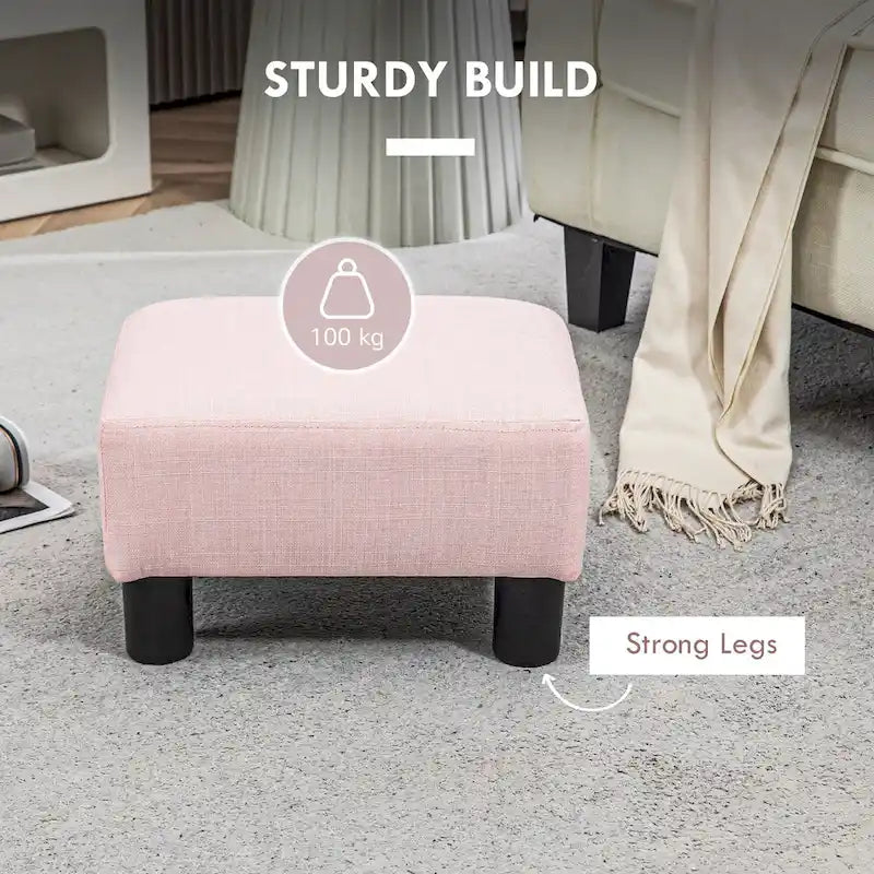 Dark Blue Linen Footrest Ottoman - Rectangle Cube Design