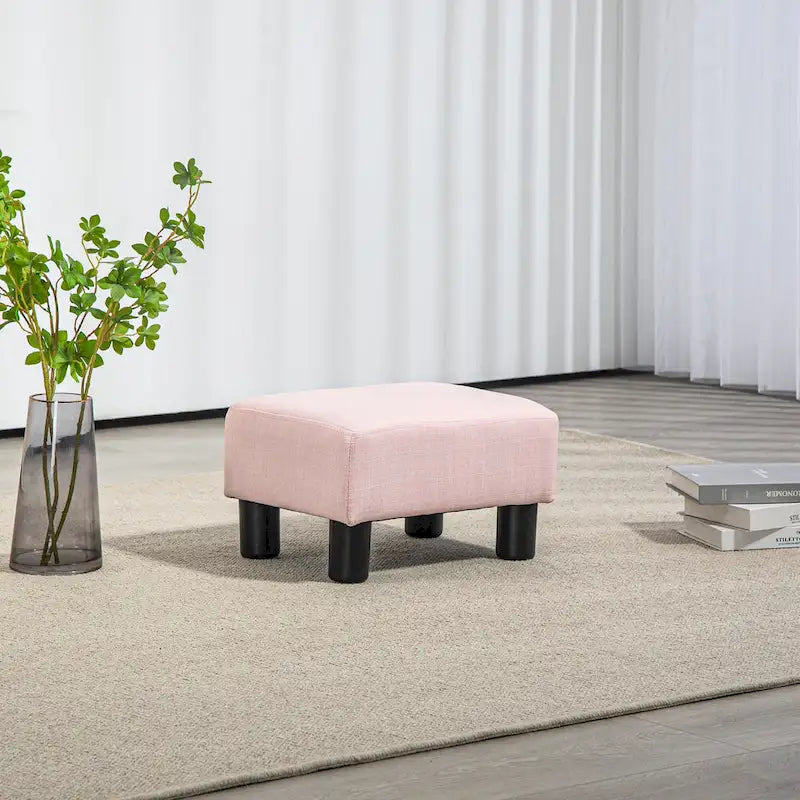 Dark Blue Linen Footrest Ottoman - Rectangle Cube Design
