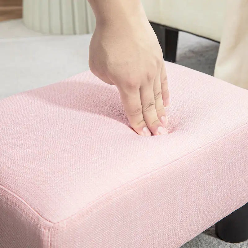 Dark Blue Linen Footrest Ottoman - Rectangle Cube Design