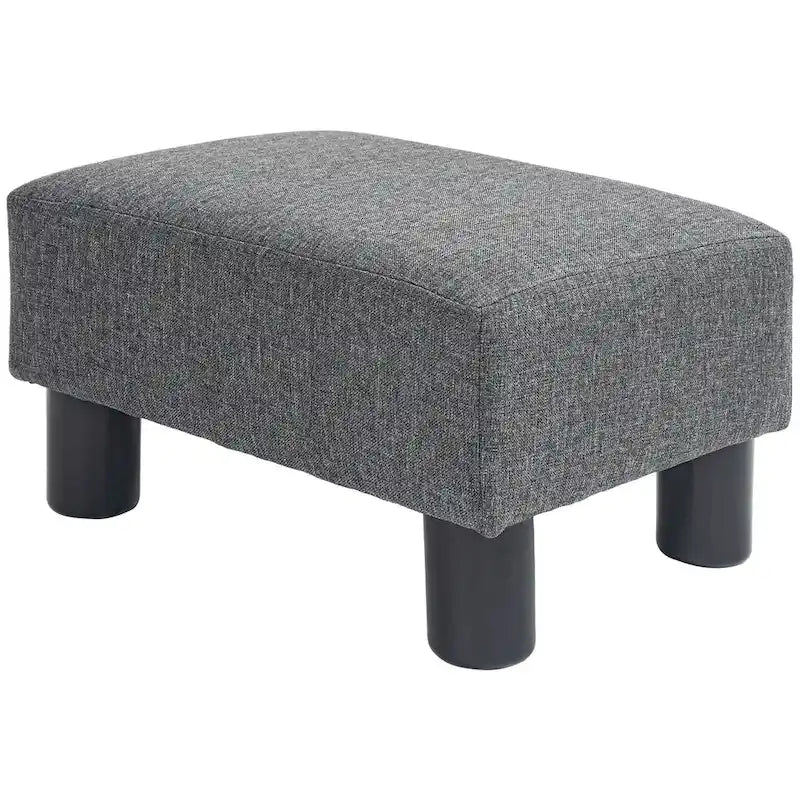 Dark Blue Linen Footrest Ottoman - Rectangle Cube Design