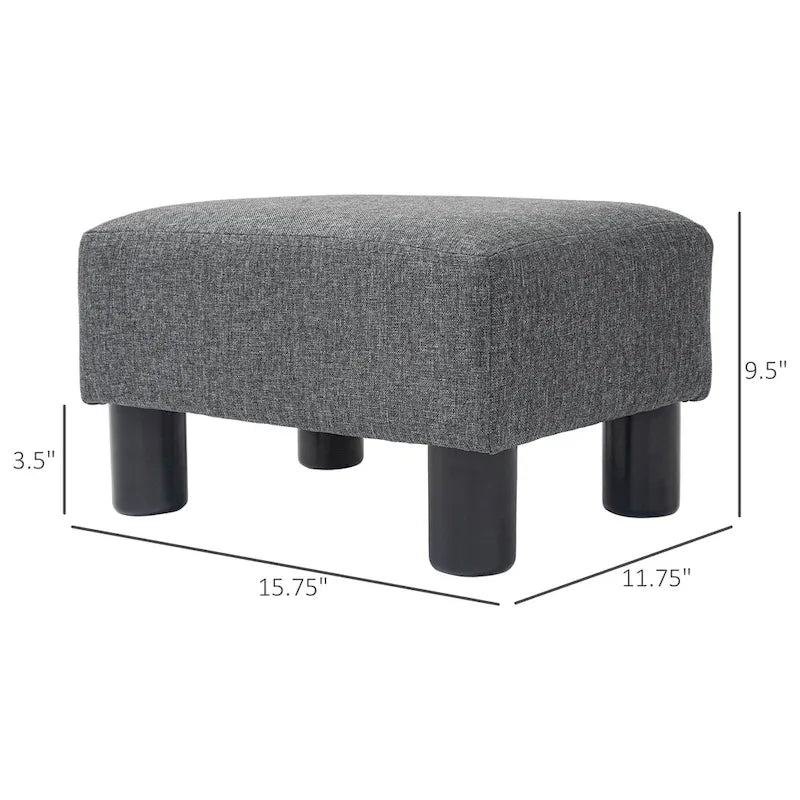 Dark Blue Linen Footrest Ottoman - Rectangle Cube Design