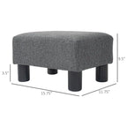 Dark Blue Linen Footrest Ottoman - Rectangle Cube Design