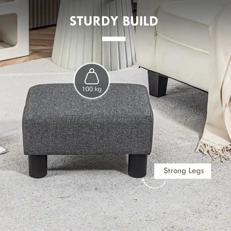 Dark Blue Linen Footrest Ottoman - Rectangle Cube Design