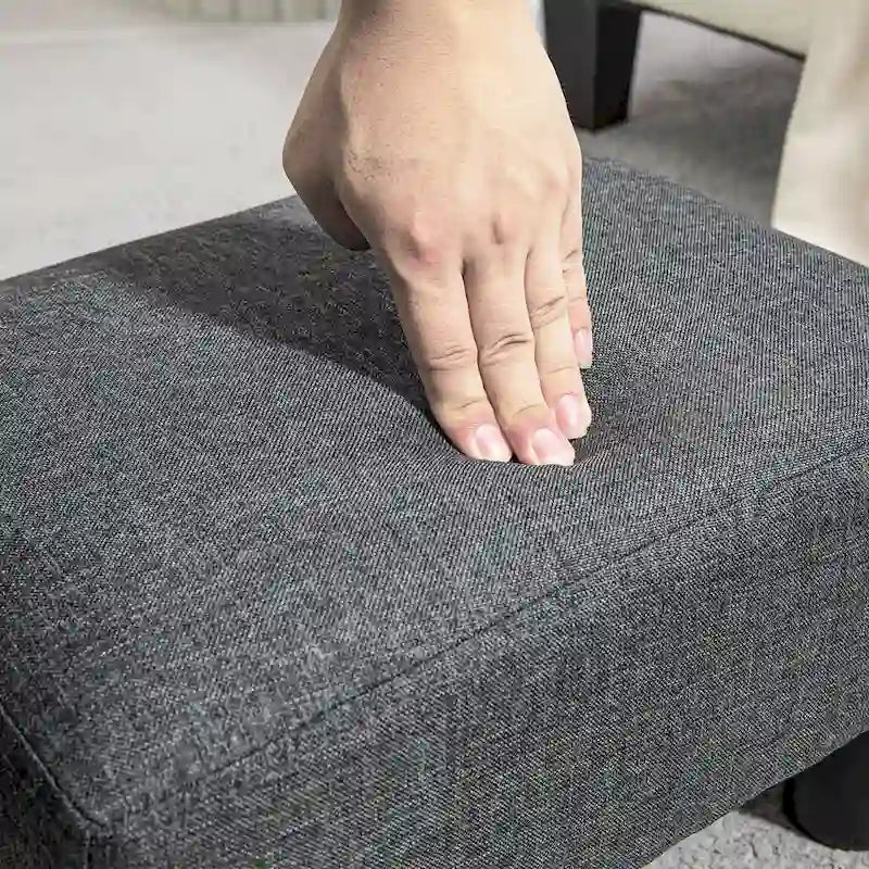 Dark Blue Linen Footrest Ottoman - Rectangle Cube Design