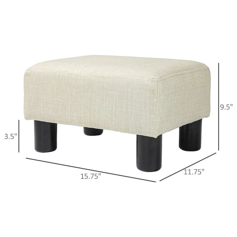 Dark Blue Linen Footrest Ottoman - Rectangle Cube Design