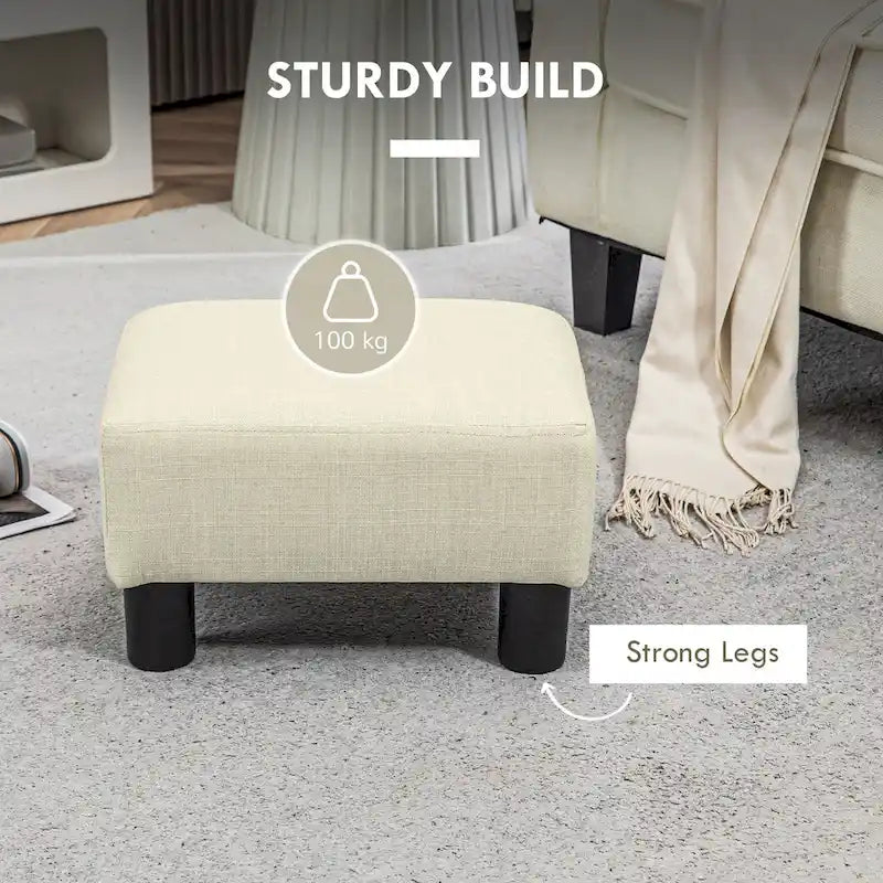 Dark Blue Linen Footrest Ottoman - Rectangle Cube Design