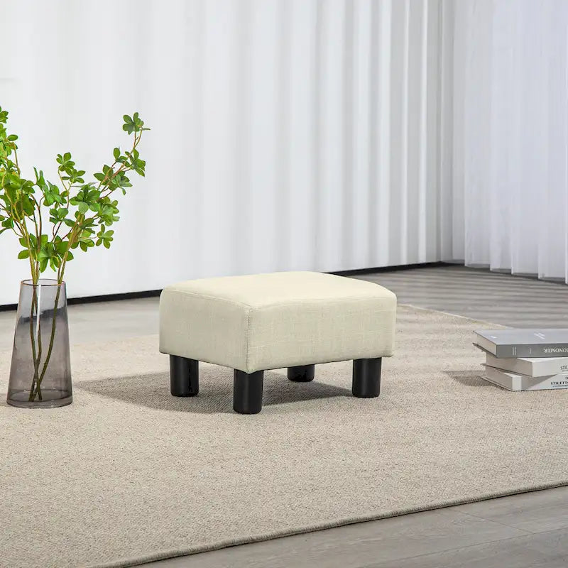 Dark Blue Linen Footrest Ottoman - Rectangle Cube Design