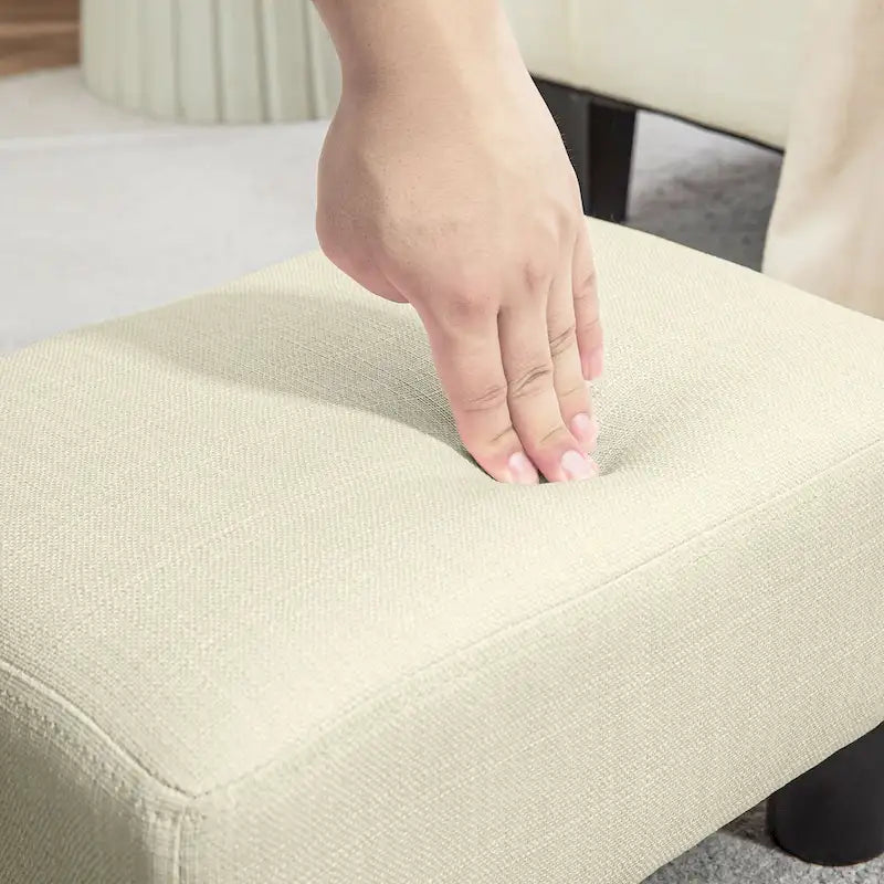 Dark Blue Linen Footrest Ottoman - Rectangle Cube Design
