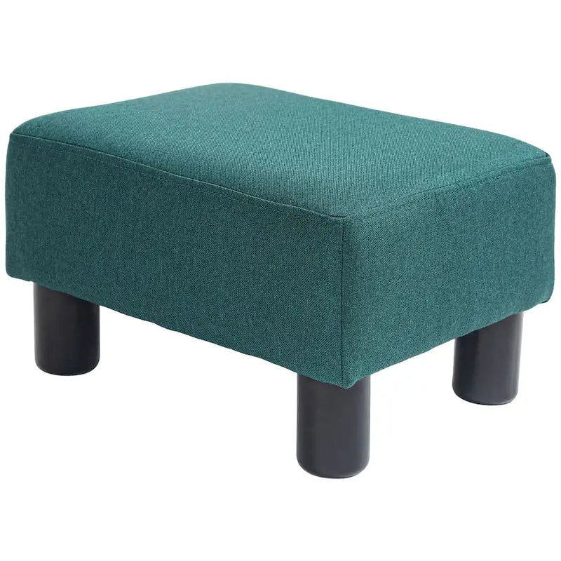 Dark Blue Linen Footrest Ottoman - Rectangle Cube Design