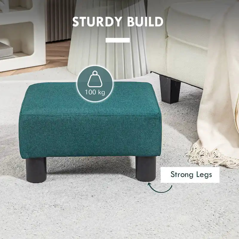 Dark Blue Linen Footrest Ottoman - Rectangle Cube Design