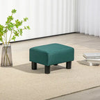 Dark Blue Linen Footrest Ottoman - Rectangle Cube Design