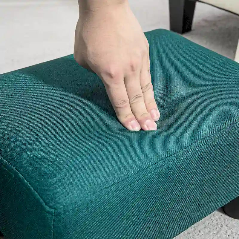 Dark Blue Linen Footrest Ottoman - Rectangle Cube Design