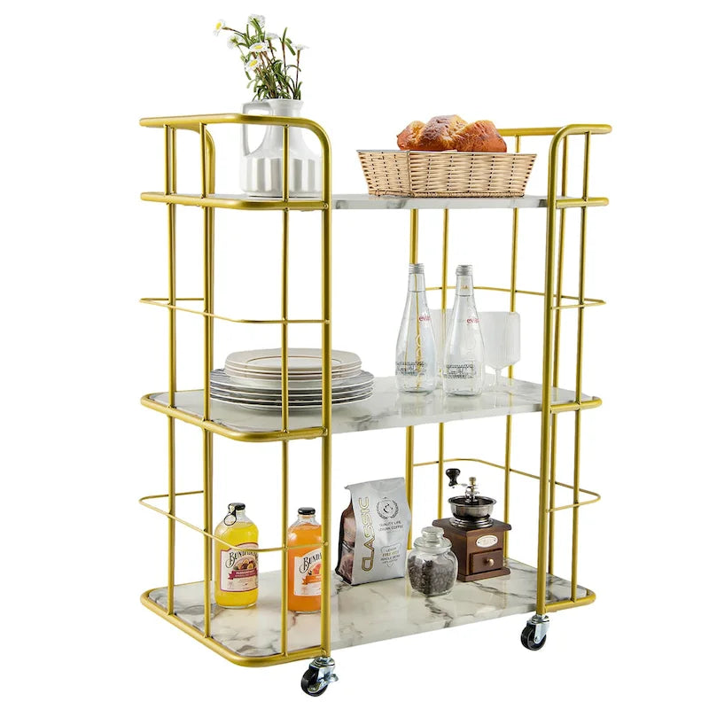 Home Island Service Cart 3 Tier Gold Bar Cart Home Island on Wheels