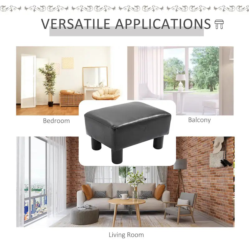 HOMCOM Modern Faux Leather Upholstered Rectangular Ottoman Footrest with Padded Foam Seat and Plastic Legs