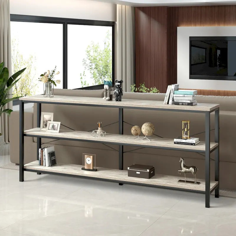 55 Sofa Console Table Narrow Long Console Entryway Table with Storage Shelf TV Stand