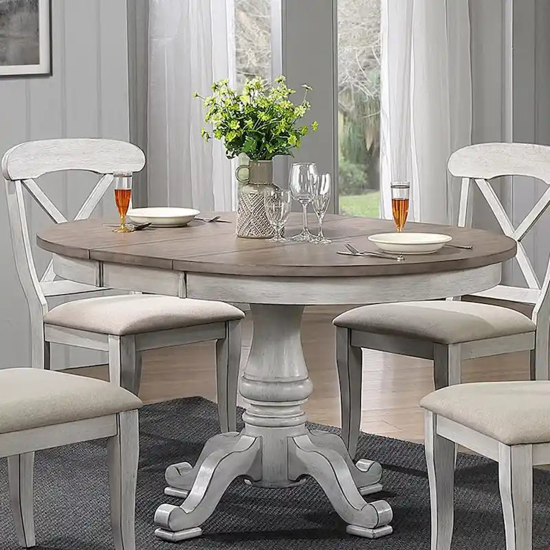 Ocean Isle Antique White Weathered Pine 5 Piece Pedestal Table Set