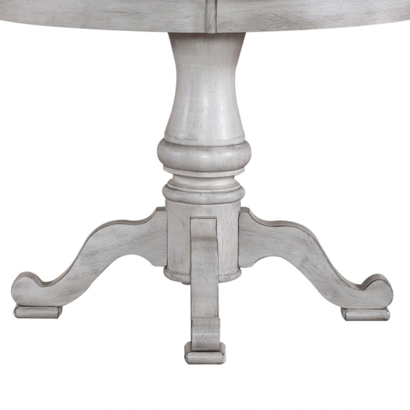 Ocean Isle Antique White Weathered Pine 5 Piece Pedestal Table Set
