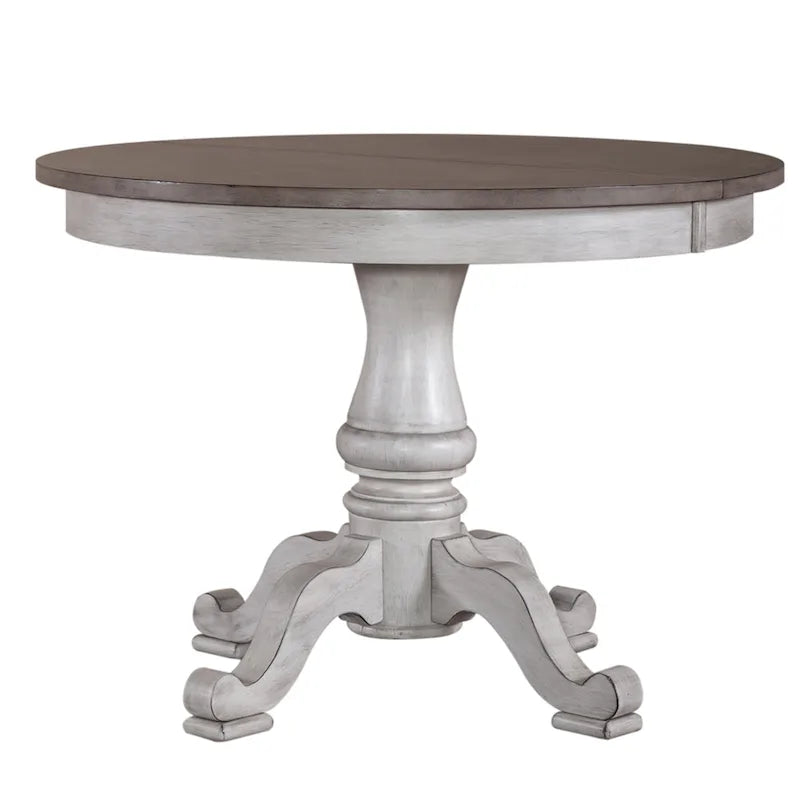 Ocean Isle Antique White Weathered Pine 5 Piece Pedestal Table Set
