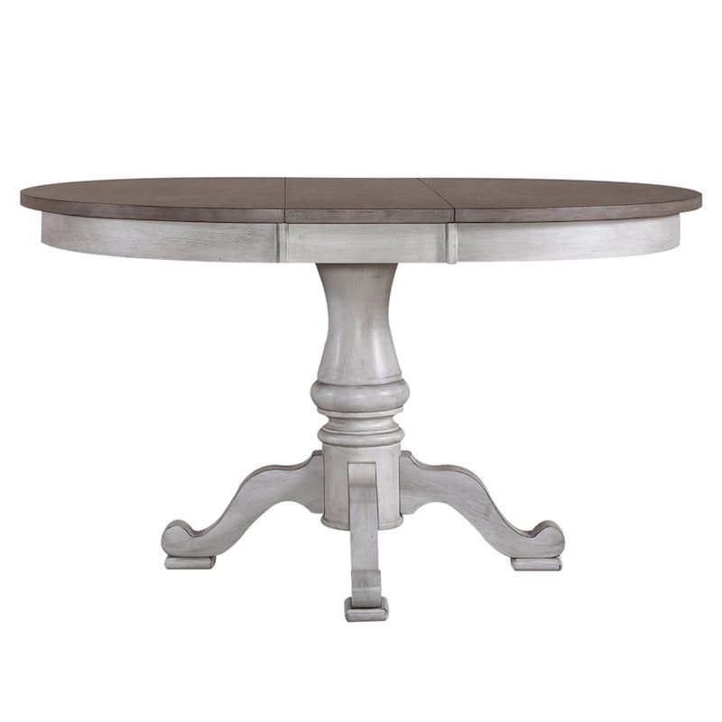 Ocean Isle Antique White Weathered Pine 5 Piece Pedestal Table Set