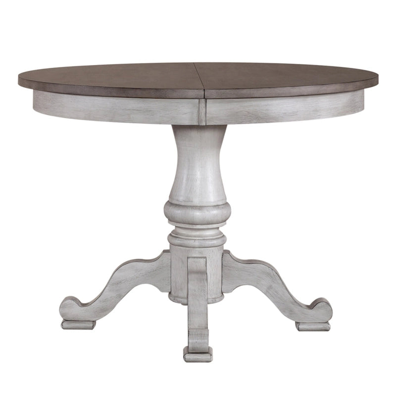 Ocean Isle Antique White Weathered Pine 5 Piece Pedestal Table Set