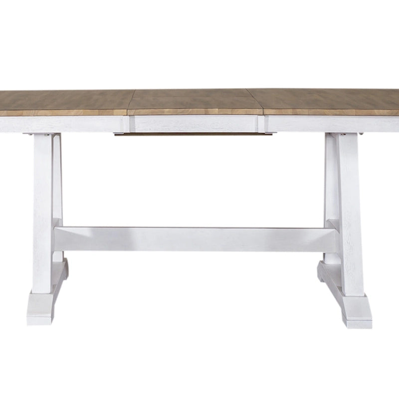 Lindsey Farm Weathered White & Sandstone 7 Piece Trestle Table Set