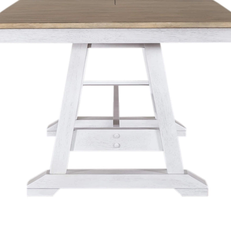 Lindsey Farm Weathered White & Sandstone 7 Piece Trestle Table Set