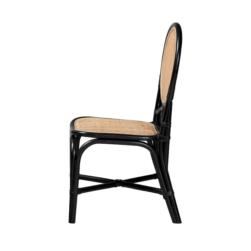Ayana Mid-Century Modern Two-Tone Black and Natural Brown Rattan Dining Chair