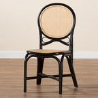 Ayana Mid-Century Modern Two-Tone Black and Natural Brown Rattan Dining Chair