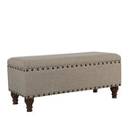 Storage Bench - Tan Linen - Tufted with Nailhead Trim