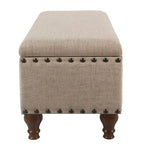 Storage Bench - Tan Linen - Tufted with Nailhead Trim