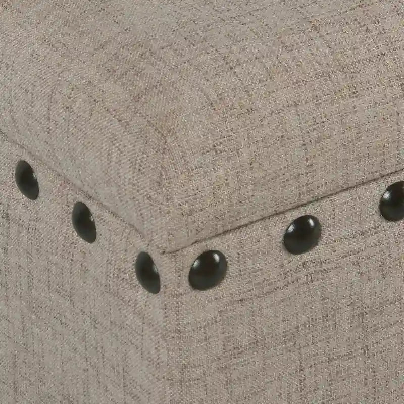 Storage Bench - Tan Linen - Tufted with Nailhead Trim
