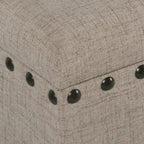 Storage Bench - Tan Linen - Tufted with Nailhead Trim