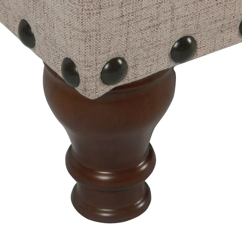 Storage Bench - Tan Linen - Tufted with Nailhead Trim